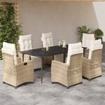 vidaXL Ensemble à manger de jardin et coussins 7 Pièces beige poly rotin