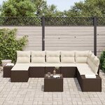 vidaXL Ensemble de canapé de jardin 8 Pièces Marron et Crème polyrotin