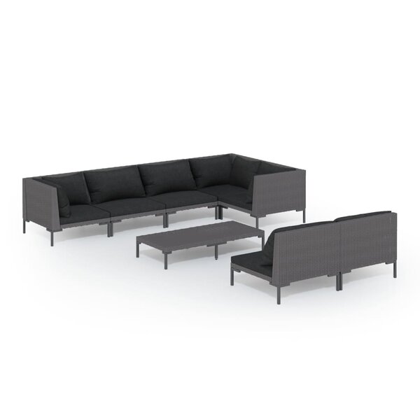vidaXL Salon de jardin 8 Pièces avec coussins Résine tressée Gris foncé