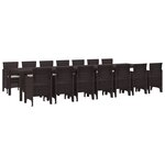 Ensemble de salle à manger de jardin 15 pièces avec coussins en poly rotin marron