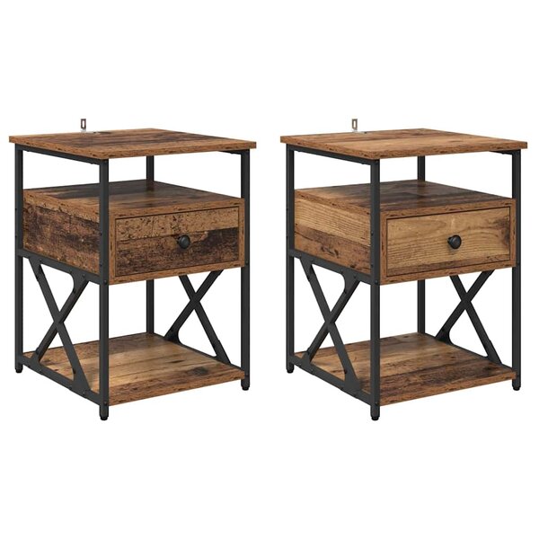 vidaXL Cabinet de chevet avec tiroir 2 Pièces Bois ancien 40 x 42 x 55 cm