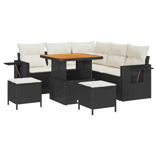 vidaXL Ensemble de canapé de jardin avec coussin 8 Pièces Noir et crème