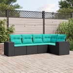 vidaXL Salon de jardin 5 Pièces avec coussins noir résine tressée
