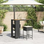 vidaXL Ensemble de bar de jardin 3 Pièces avec coussins noir poly rotin