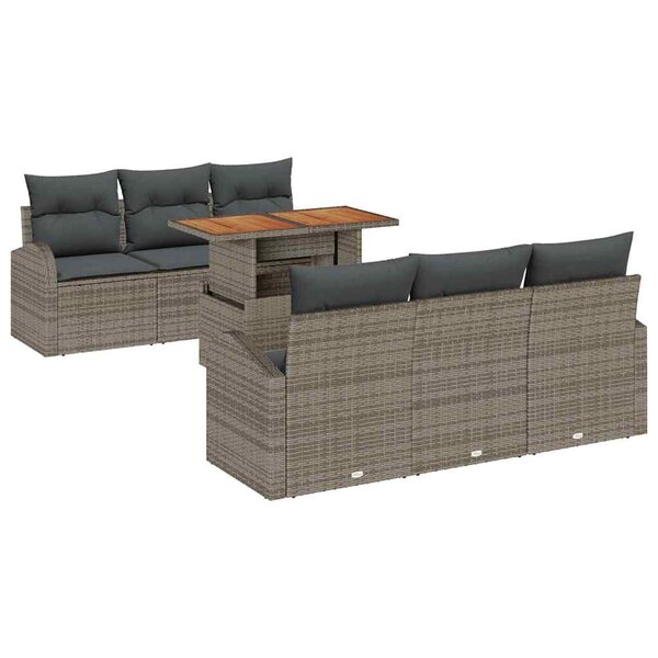 vidaXL Ensemble de canapé de jardin 7 Pièces Gris Poly rotin