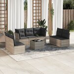 vidaXL Salon de jardin 8 Pièces avec coussins gris clair résine tressée
