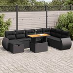 vidaXL Salon de jardin avec coussins 9 Pièces noir résine tressée acacia