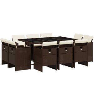 vidaXL Ensemble à manger de jardin et coussins 11 Pièces marron rotin