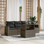 vidaXL Salon de jardin 5 Pièces avec coussins gris résine tressée