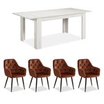 Table repas extensible 160x90 4 chaises velours marron