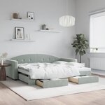 vidaXL Lit de jour avec gigogne et tiroirs gris clair 90x200cm velours