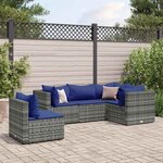 vidaXL Salon de jardin 5 Pièces avec coussins Gris Résine tressée