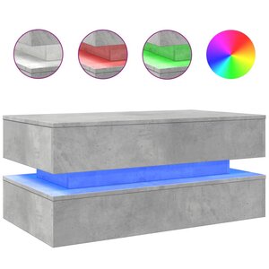 vidaXL Table basse avec lumières LED gris béton 90x50x40 cm