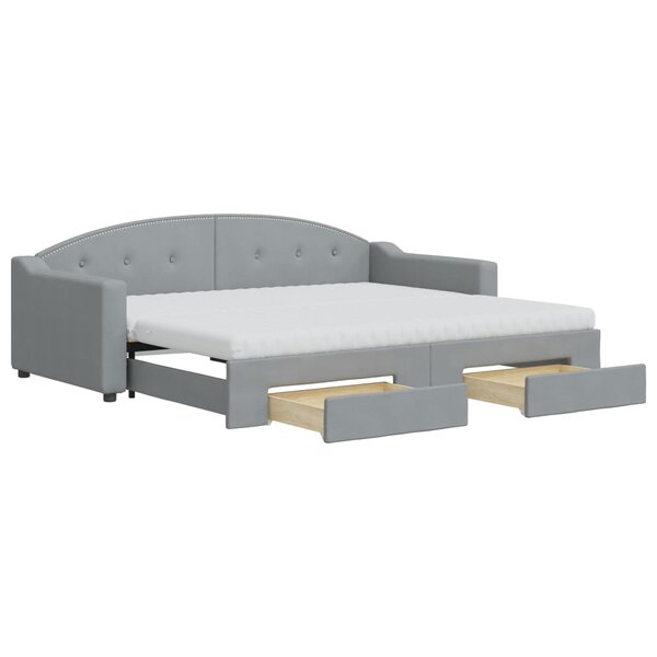 vidaXL Lit de jour avec gigogne et tiroirs gris clair 90x200 cm tissu