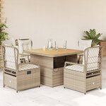 vidaXL Ensemble à manger de jardin avec coussins 5Pièces Beige poly rotin