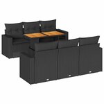 vidaXL Salon de jardin 7 Pièces avec coussins noir résine tressée