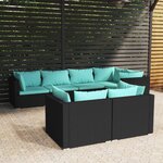 vidaXL Salon de jardin 7 Pièces avec coussins Noir Résine tressée