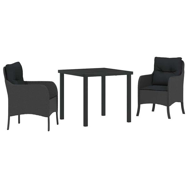 vidaXL Ensemble de salle à manger pour jardin 3 Pièces Noir Poly rotin