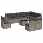 vidaXL Salon de jardin 11 Pièces avec coussins gris résine tressée
