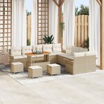 vidaXL Ensemble de Canapé de Jardin 14 Pièces avec Coussins Beige Rattan Synthétique Acacia