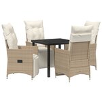 vidaXL Ensemble de salle à manger de jardin de 5 pièces avec coussins en poly rotin beige