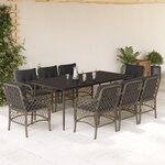 vidaXL Ensemble à manger de jardin 9 Pièces coussins gris résine tressée