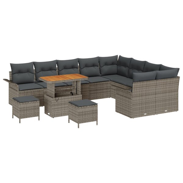 vidaXL Ensemble de canapé de jardin 12 pièces avec coussins gris en poly rattan et acacia.