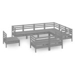 vidaXL Salon de jardin 9 Pièces Bois de pin massif Gris