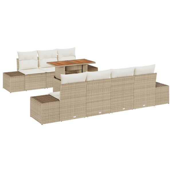 vidaXL Ensemble de jardin de 8 pièces avec des coussins en rotin synthétique beige et acacia