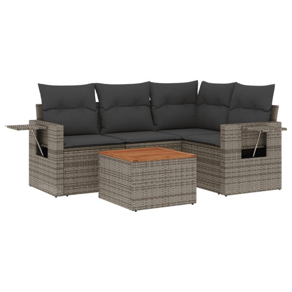 vidaXL Salon de jardin 5 Pièces avec coussins gris résine tressée
