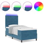 Lit à ressorts vidaXL avec matelas et LED Bleu foncé 100x200 cm Velours