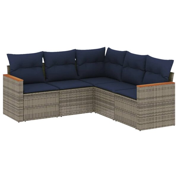 vidaXL Salon de jardin 5 Pièces avec coussins gris résine tressée