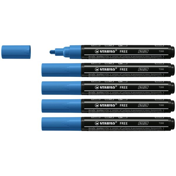 Marqueur pointe moyenne FREE acrylic T300 bleu foncé x 5 STABILO