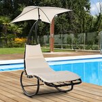 Bain de soleil transat à bascule design contemporain avec pare-soleil  matelas grand confort  tétière métal époxy noir polyester crème