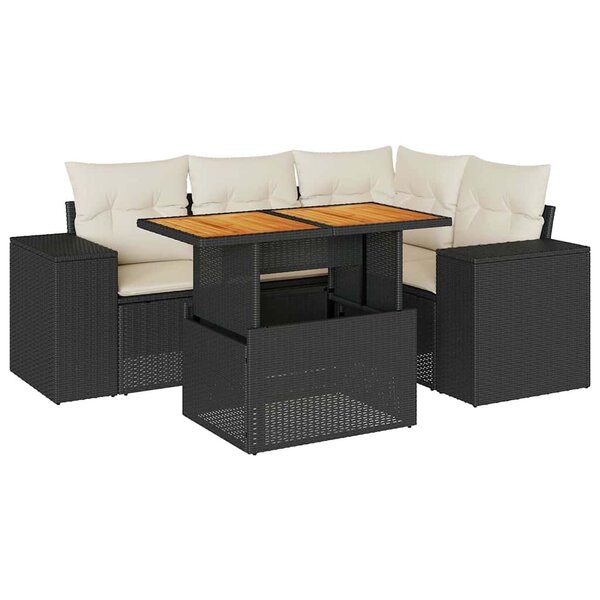 vidaXL Salon de jardin 5 Pièces avec coussins noir résine tressée