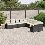 vidaXL Salon de jardin 10 Pièces avec coussins noir résine tressée