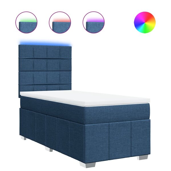 vidaXL Sommier à lattes de lit avec matelas Bleu 90x200 cm Tissu