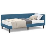 vidaXL Cadre de lit d'angle avec matelas Bleu 90 x 190 cm Velours