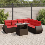 vidaXL Salon de jardin avec coussins 7Pièces marron résine tressée acacia