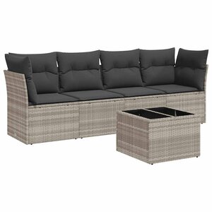 vidaXL Salon de jardin 5 Pièces avec coussins gris clair résine tressée