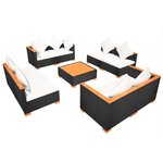 Vidaxl salon de jardin 9 pièces avec coussins résine tressée noir