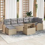 Ensemble de canapé de jardin de 8 pièces avec coussins en rotin poly beige