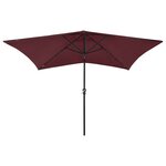 vidaXL Parasol avec LED et mât en acier Rouge bordeaux 2x3 m