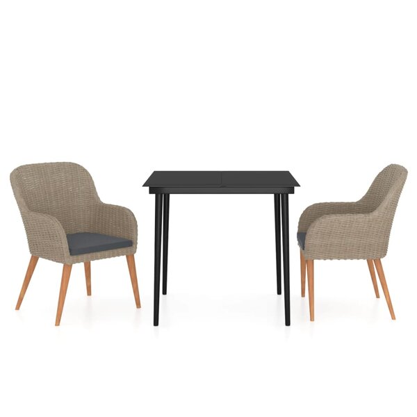vidaXL Ensemble à manger de jardin avec coussins 3 Pièces marron