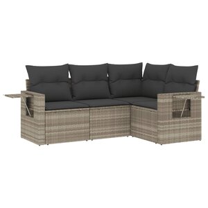 vidaXL Salon de jardin 4 Pièces avec coussins gris clair résine tressée