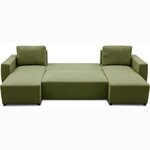 Canapé d'angle convertible panoramique PHAREL5/6 places - Tissu olive - Coffre de rangement - 297 x 155 x 85 cm