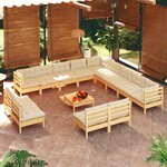 vidaXL Salon de jardin 14 Pièces avec coussins crème Bois de pin solide