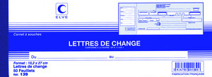 Carnet LETTRES DE CHANGE 102 x 270 mm 50 Feuillets ELVE