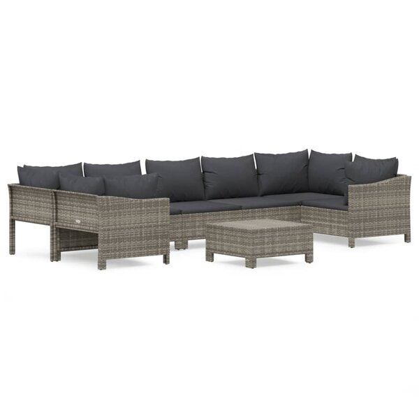 vidaXL Salon de jardin 8 Pièces avec coussins Gris Résine tressée