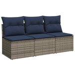 vidaXL Canapé de jardin avec coussins 3 places gris résine tressée